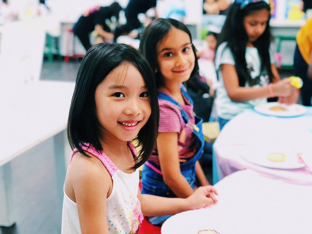 happy children at art table