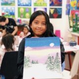 student with canvas