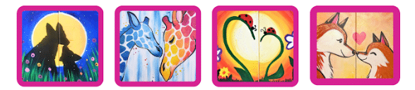 images of 2 bunnies, 2 giraffe, 2 lovebugs, and 2 fox