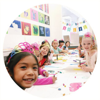 Photograph of children's birthday art party in store