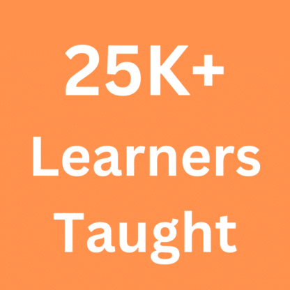 orange square that says 25k+ learners taught