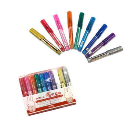 Set of 10 Multicolored Nail Pens example in packaging and without packaging