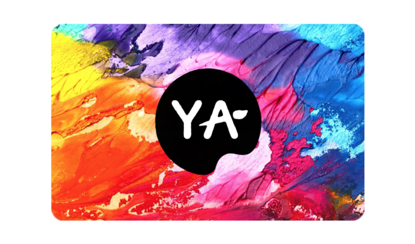 Gift Card with image of multicolored paint streaks and Young Art logo