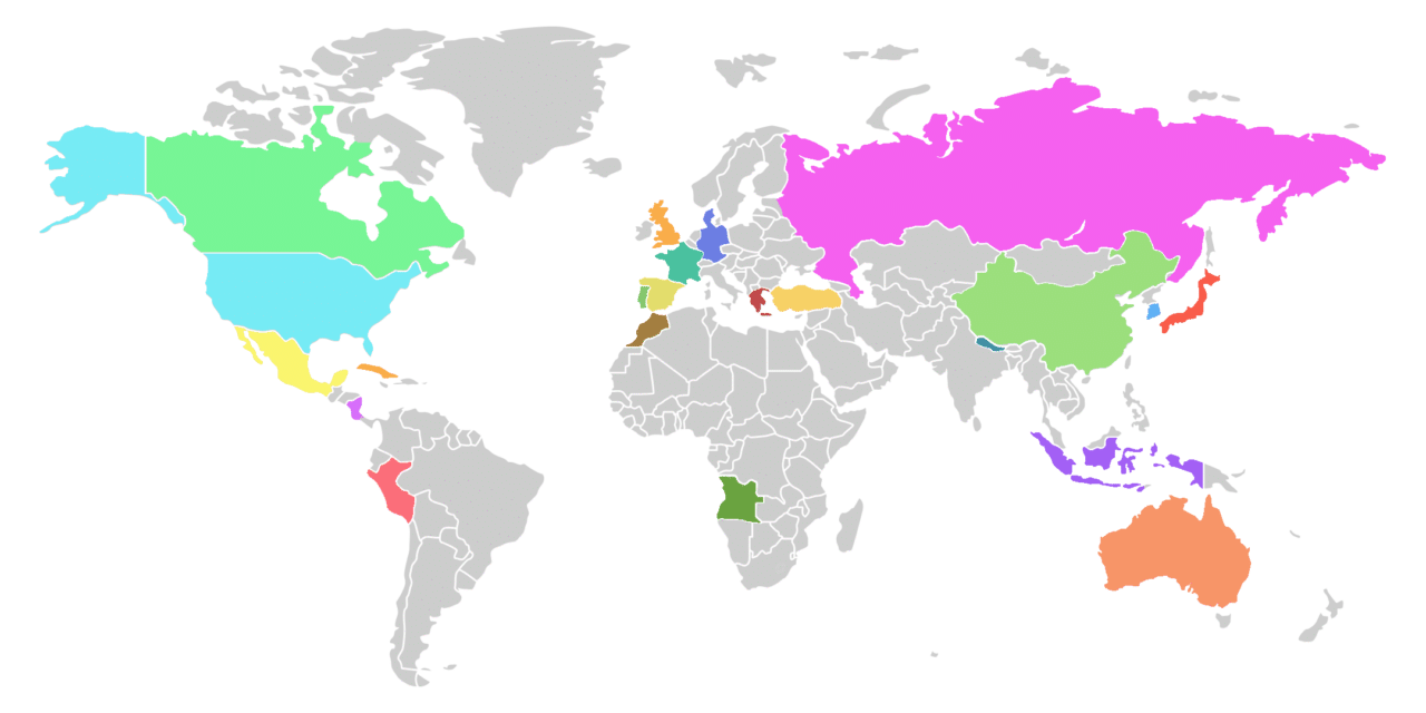 image of a map of the world with countries filled in with color