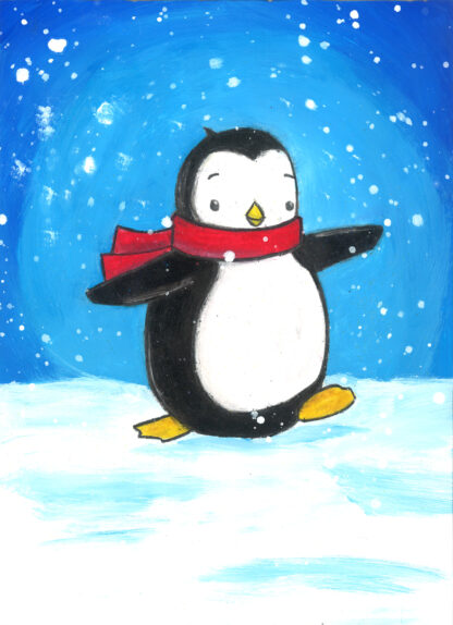 holiday penguin red scarf snow