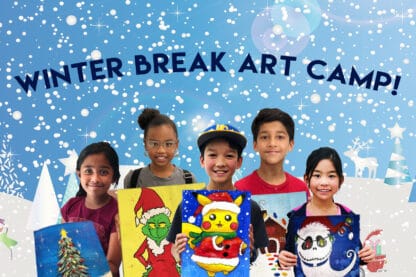 students holding their winter break art camp pieces