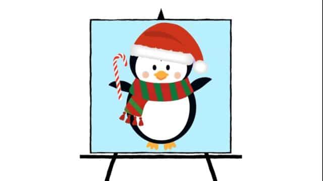 colorful holiday penguin with candy cane