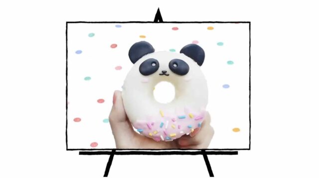 donut shaped panda decorated clay sculpture