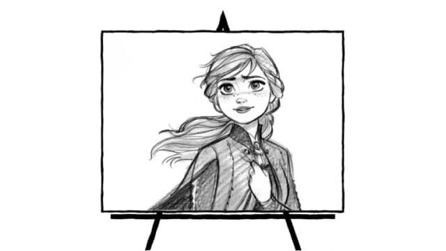 sketch of frozen character anna in pencil