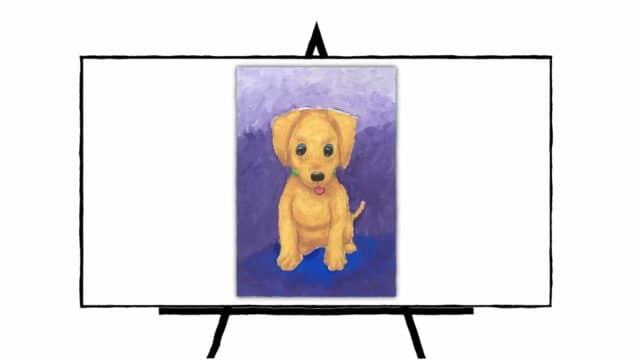 Cute Golden Puppy with purple background