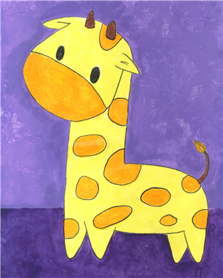 orange and yellow giraffe with purple background