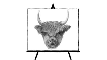 black and white pencil sketch of ox head