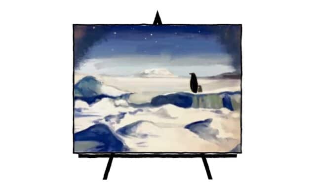 painting of two penguins on ice