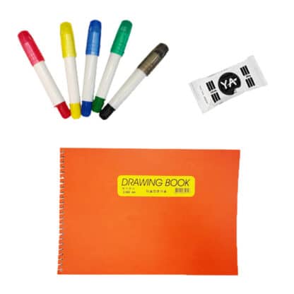 image of sketchbook, pack of clay, 5 art colors