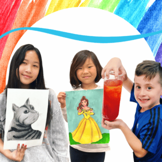 Image of three students holding their art and science experiment