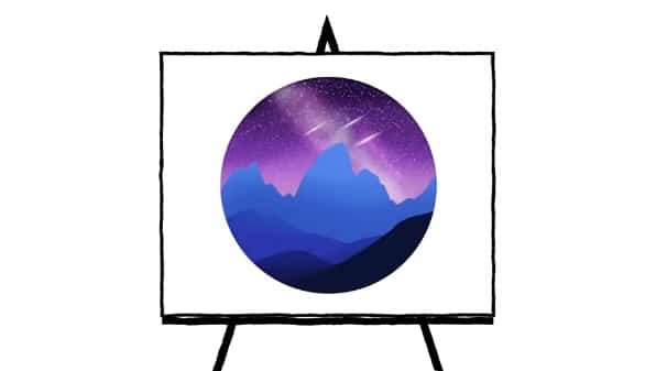 digital painting of mountains in night sky