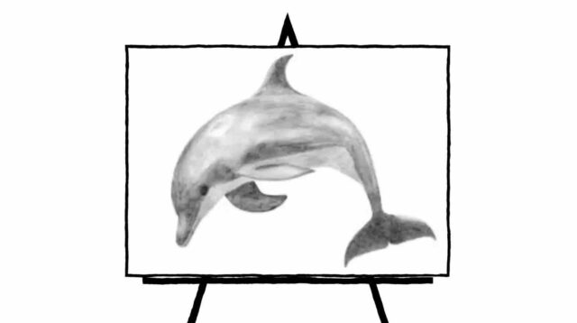 black and white dolphin sketch
