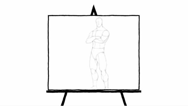 black and white sketch of male pose