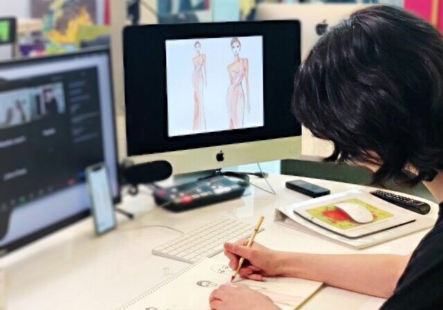 teacher instructing virtual fashion class