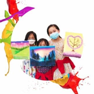 three girls showing finished artwork