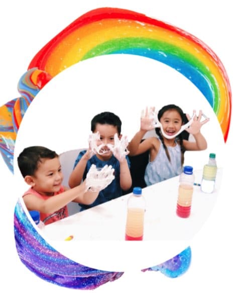 three children making slime