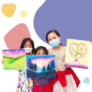 image of 3 girls holding paintings