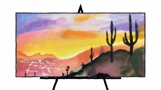 colorful painting of desert cacti