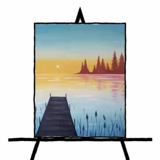 watercolor painting of dock on water