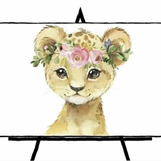 pastel painting of flower crowned lion cub