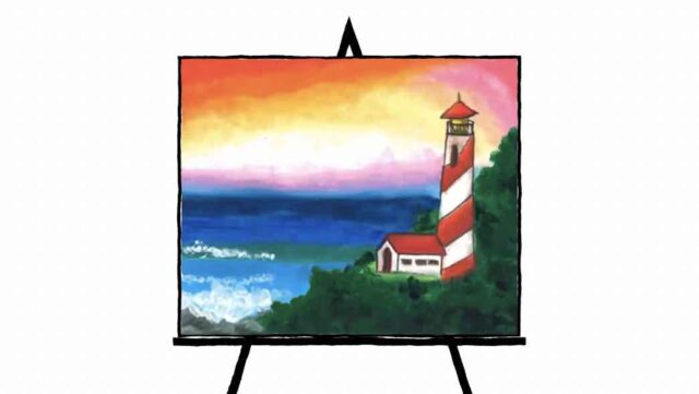 lighthouse landscape oil painting colorful