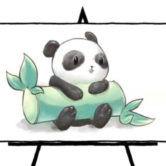 drawing of baby panda holding a bamboo