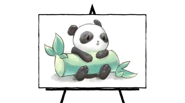 drawing of baby panda holding a bamboo