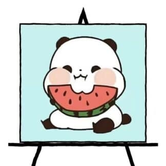 colorful drawing of panda eating watermelon