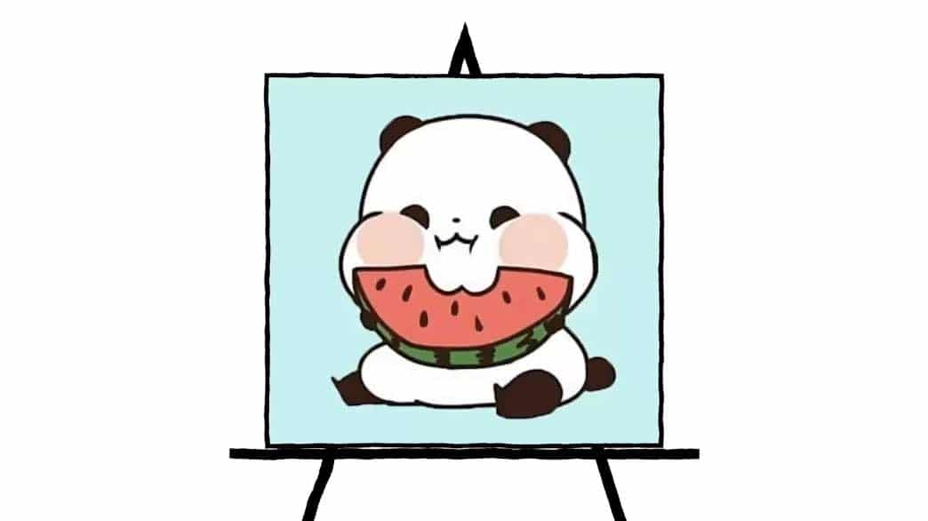 colorful drawing of panda eating watermelon