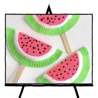 paper craft watermelon fan with popsicle stick