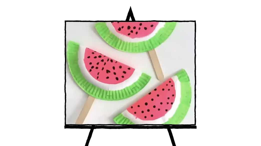 paper craft watermelon fan with popsicle stick
