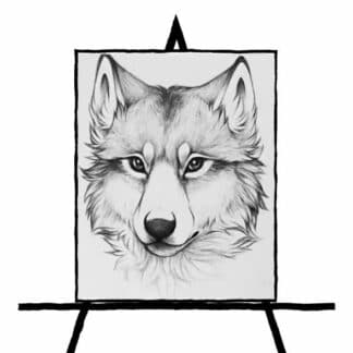 black and white pencil sketch of wolf head