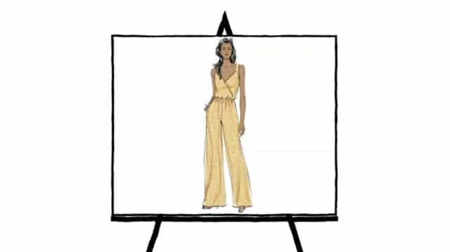 woman's yellow jumpsuit sketch fashion