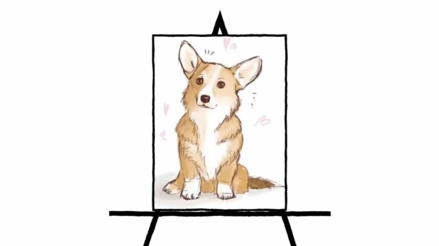 two color corgi dog pencil sketch