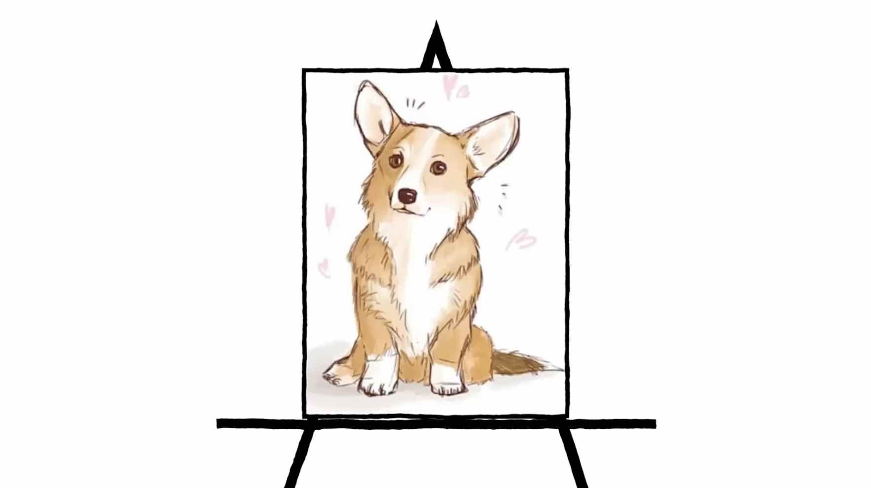 two color corgi dog pencil sketch