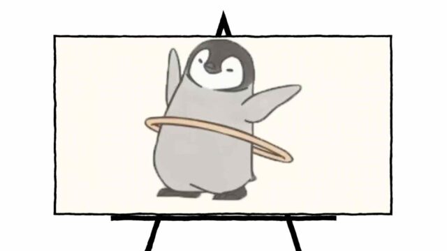 three color drawing of penguin using hoola hoop