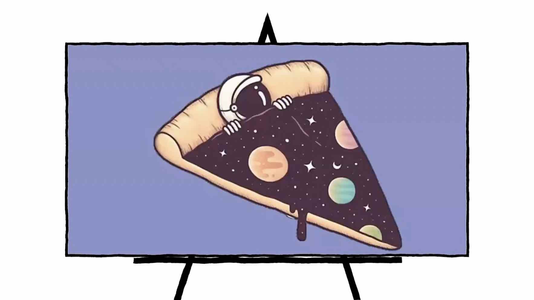 colorful pizza slice with astronaut