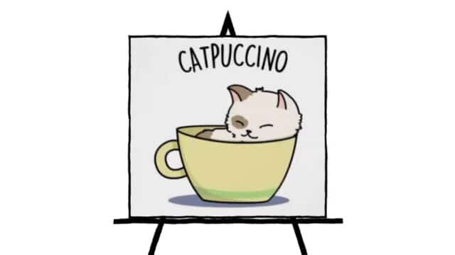 cat in a cup drawing with catpuccino
