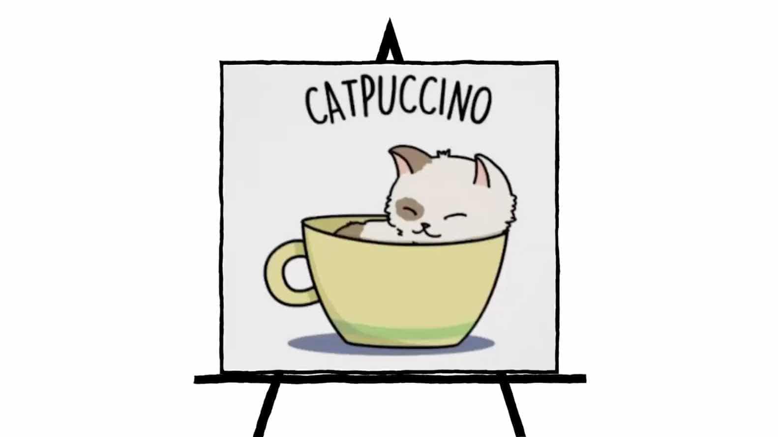 cat in a cup drawing with catpuccino