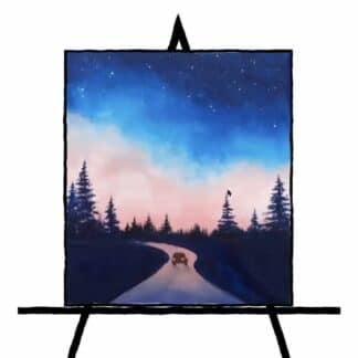 watercolor landscape of night drive
