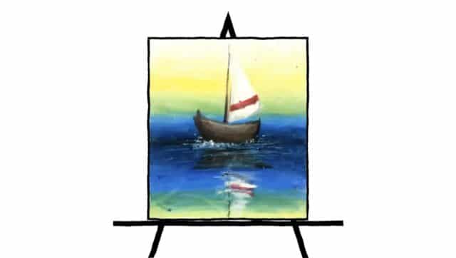 colorful pastel drawing of a sail boat