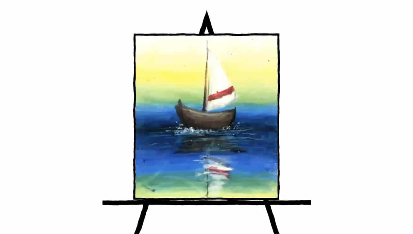 colorful pastel drawing of a sail boat