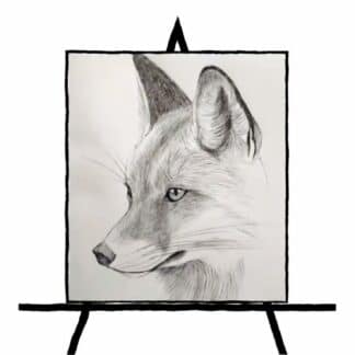 black and white pencil sketch of fox drawing
