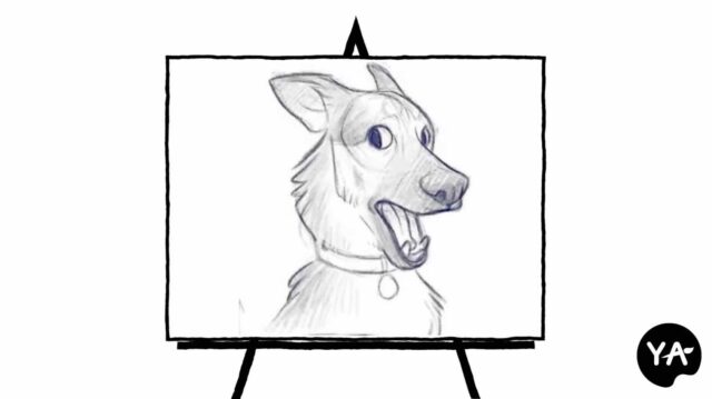 pencil sketch of a cartoon dog