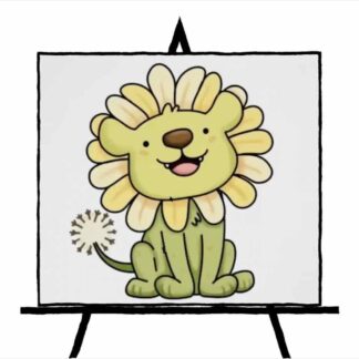 Smiling Dandi-Lion Pastel Painting in green and yellow